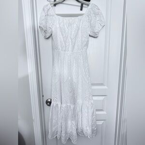 NWOT Express Elegant White Lace midi Dress XS